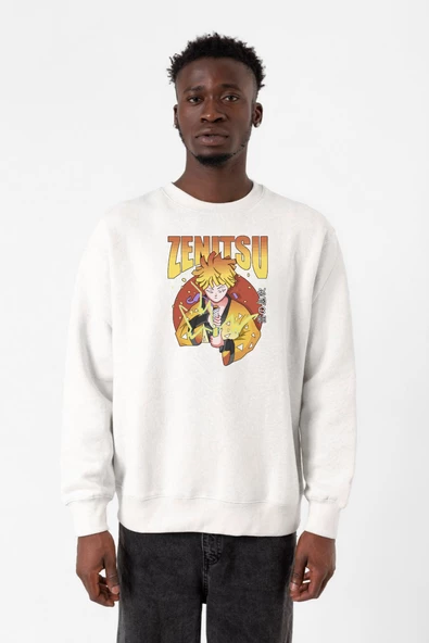 Demon Slayer Anime Zenitsu Poster Beyaz Erkek 2ip Sweatshirt