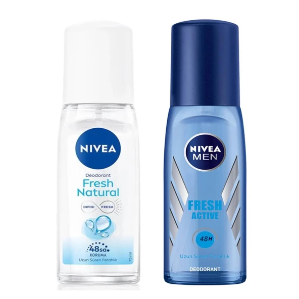 Nivea Men Fresh Active Deodorant 75 ml + Fresh Natural Kadın Deodorant Pump Sprey 75 ml