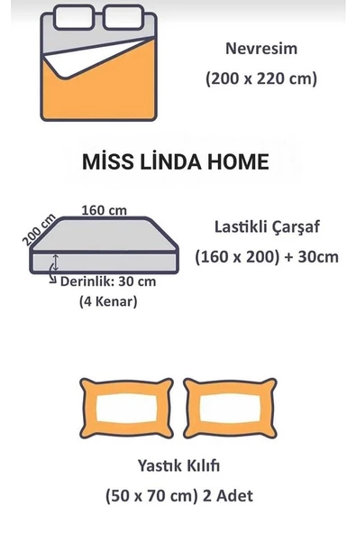 NÇ1918 Miss Linda Home Pamuklu Çift Taraflı Çift Kişilik Nevresim Takımı - 4