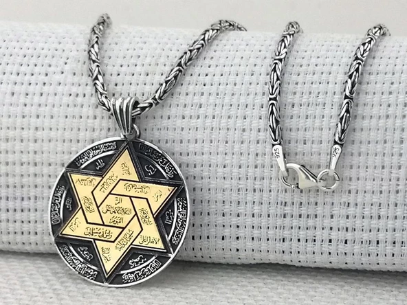 Hz Süleyman Mührü Kral Zincirli 925 Ayar Gümüş Kolye - Resim 3