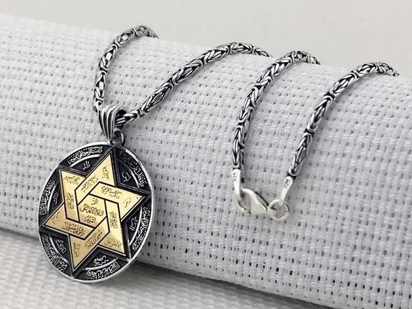 Hz Süleyman Mührü Kral Zincirli 925 Ayar Gümüş Kolye - Resim 2