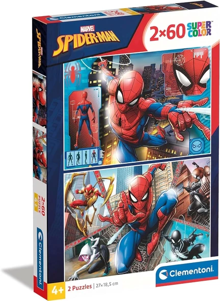 Clementoni 21608 Supercolor Puzzle Spiderman, 2X60 Parça