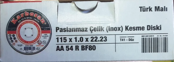 Karbosan Çelik Kesme Taşı Thinline 115 x 1.0 x 22 AA 54 R BF80 INOX - 1 Adet - 2