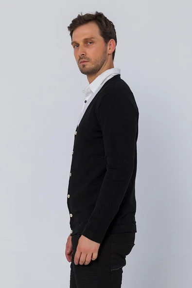 Erkek Regular Fit Düğmeli V Yaka Hırka - 2