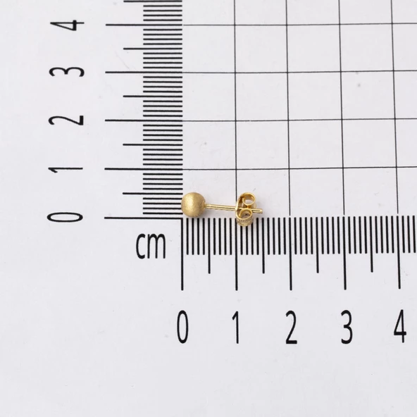 14 Ayar Altın Mat Top Küpe 4 mm. - 4