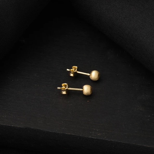 14 Ayar Altın Mat Top Küpe 4 mm. - 5