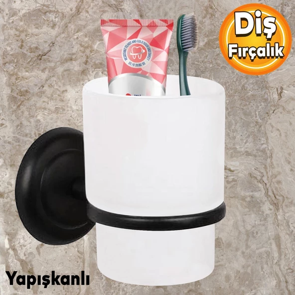 Diş Fırçalık Yapışkanlı Banyo Diş Fırçası Kabı Kutusu Siyah