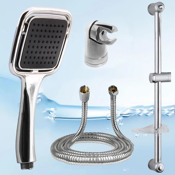 Duş Seti Sürgülü Banyo Duş Başlığı Seti Fiskiyesi Telefonu Kare Başlık Metal Hortum - 2
