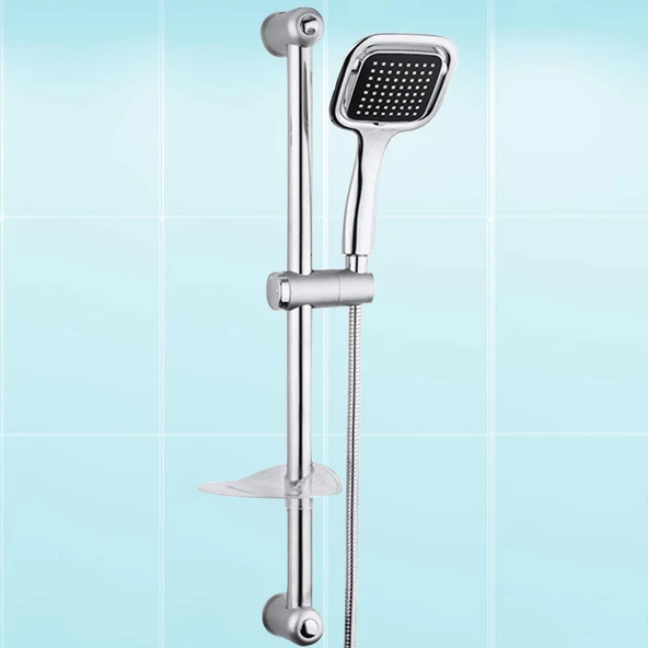 Duş Seti Sürgülü Banyo Duş Başlığı Seti Fiskiyesi Telefonu Kare Başlık Metal Hortum - 4