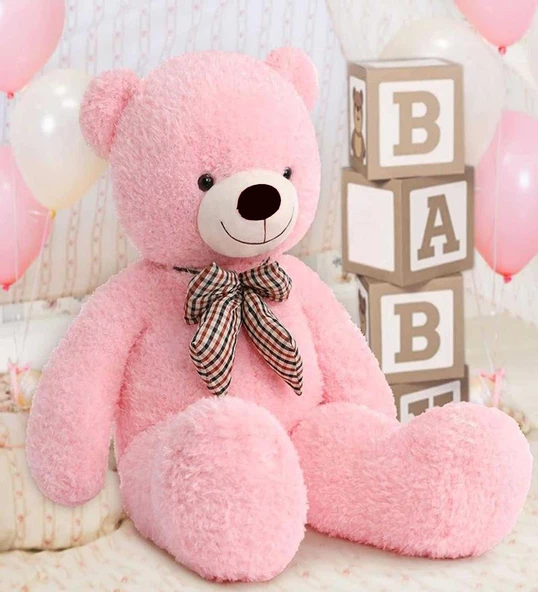 Yeni Yıla Özel : Elinde Baskılı Kalbi Ve Noel Şapkalı 90 cm Papyonlu Peluş Ayıcık - Yeni Yıl Temalı - Resim 3