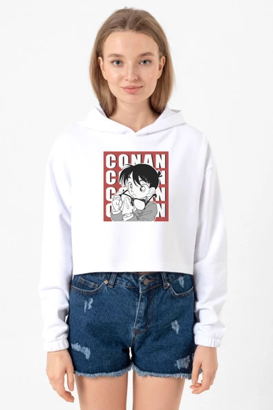 Detective Conan Anime Conan Beyaz Optik Kadın Crop Kapşonlu ürün görseli 1