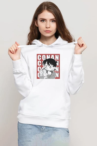 Detective Conan Anime Conan Beyaz Kadın 3ip Kapşonlu Sweatshirt