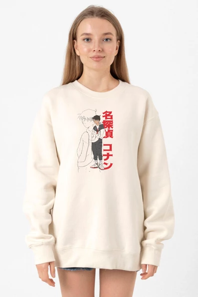 Detective Conan Anime Shinichi Kudo Ekru Kadın 2ip Sweatshirt