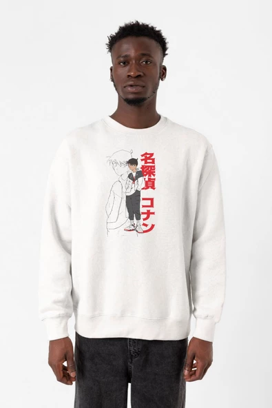 Detective Conan Anime Shinichi Kudo Beyaz Erkek 2ip Sweatshirt