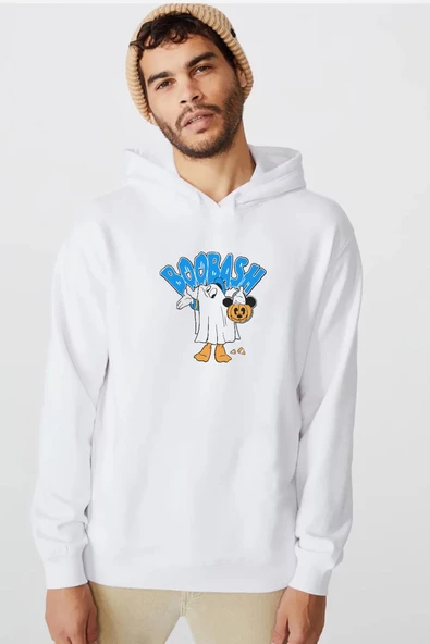 Donal Boobash Halloween Beyaz Erkek 3ip Kapşonlu  Sweatshirt