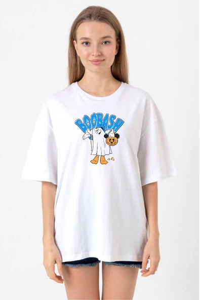Donal Boobash Halloween Beyaz Kadın Oversize Tshirt ürün görseli 1
