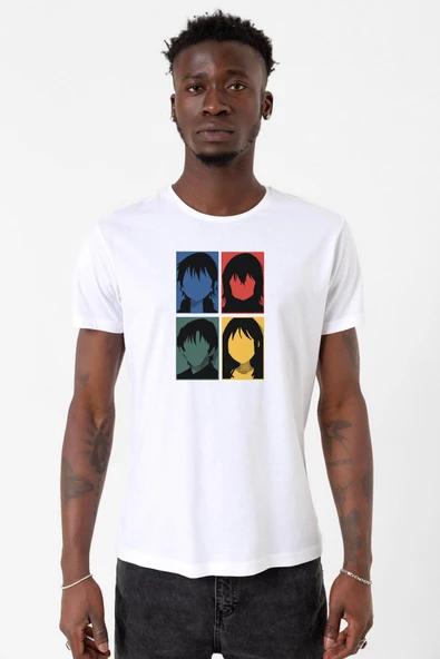 Erased Anime All Main Character Minimal Colorful Art Beyaz Erkek Bisikletyaka Tshirt