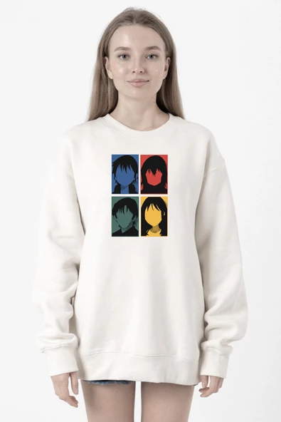 Erased Anime All Main Character Minimal Colorful Art Beyaz Kadın 2ip Sweatshirt