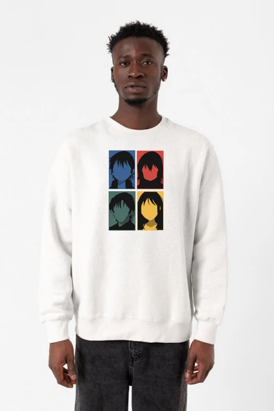 Erased Anime All Main Character Minimal Colorful Art Beyaz Erkek 2ip Sweatshirt