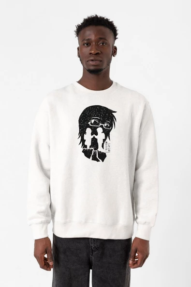 Erased Anime Black White Silhoette Beyaz Erkek 2ip Sweatshirt