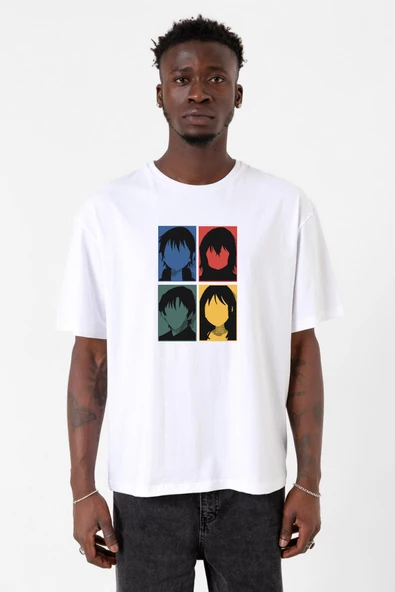 Erased Anime All Main Character Minimal Colorful Art Beyaz Erkek Oversize Tshirt