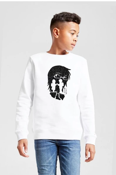 Erased Anime Black White Silhoette Beyaz Çocuk 2ip Sweatshirt