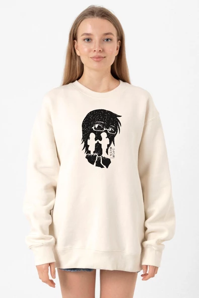 Erased Anime Black White Silhoette Ekru Kadın 2ip Sweatshirt ürün görseli