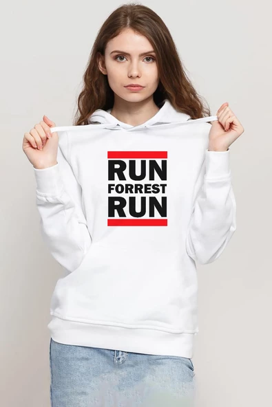 Forrest Gump Run Forrest Run Beyaz Kadın 3ip Kapşonlu Sweatshirt ürün görseli 1