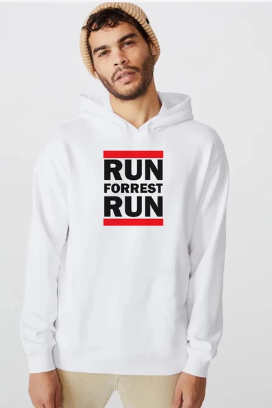 Forrest Gump Run Forrest Run Beyaz Erkek 3ip Kapşonlu  Sweatshirt