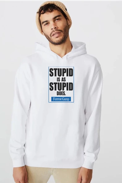 Forrest Gump Stupid Is As Stupid Does Beyaz Erkek 3ip Kapşonlu  Sweatshirt