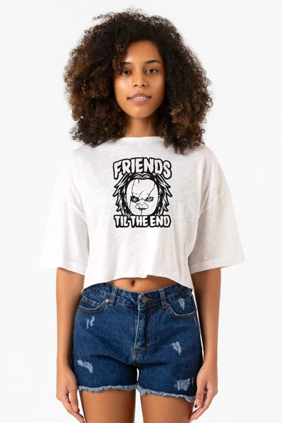 Friends Til The End Beyaz Kırçıllı Kadın Crop Tshirt ürün görseli 1