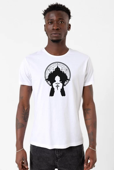 Fullmetal Alchemist Anime Logo Beyaz Erkek Bisikletyaka Tshirt