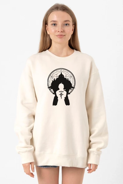 Fullmetal Alchemist Anime Logo Ekru Kadın 2ip Sweatshirt