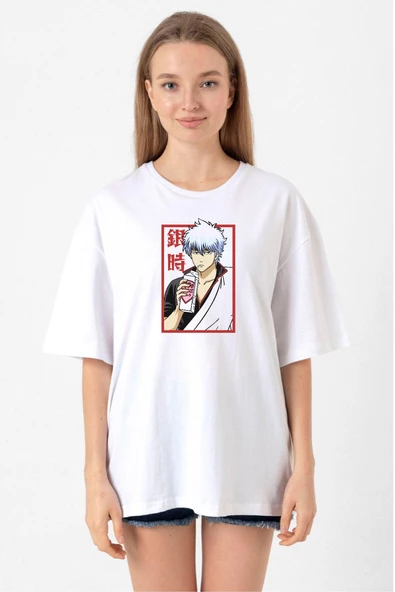 Gintama Anime Gintoki Fruit Juice Beyaz Kadın Oversize Tshirt ürün görseli 1