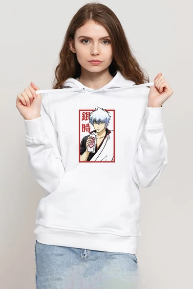Gintama Anime Gintoki Fruit Juice Beyaz Kadın 3ip Kapşonlu Sweatshirt ürün görseli