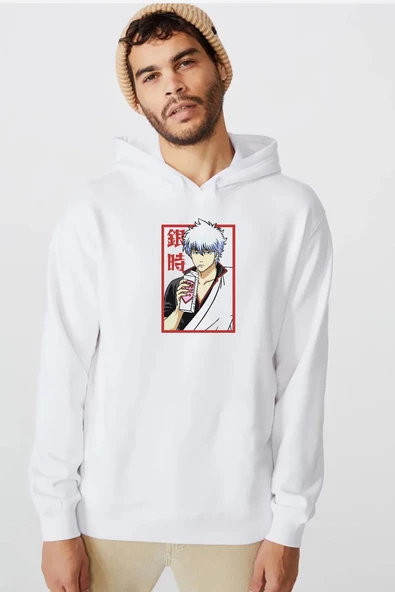 Gintama Anime Gintoki Fruit Juice Beyaz Erkek 3ip Kapşonlu  Sweatshirt
