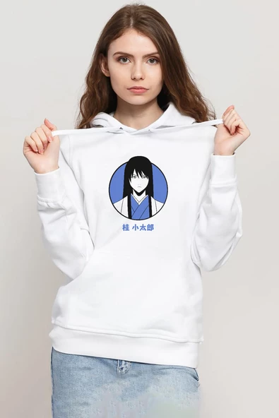 Gintama Anime Kotaro Minimal Beyaz Kadın 3ip Kapşonlu Sweatshirt ürün görseli