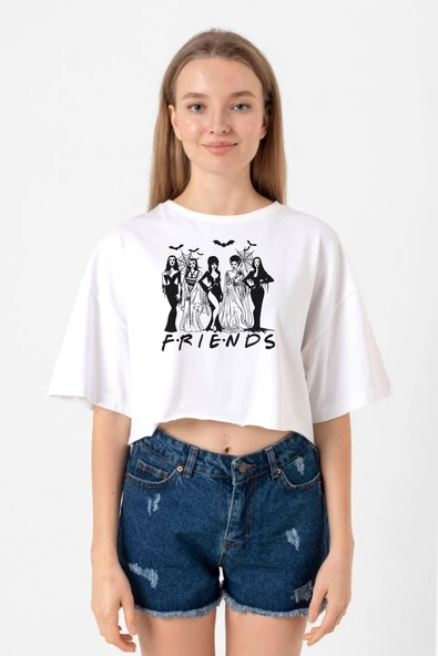 Halloween Friends Beyaz Kadın Crop Tshirt