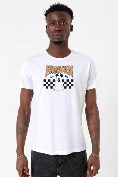 Halloween Mickey Ghost Beyaz Erkek Bisikletyaka Tshirt