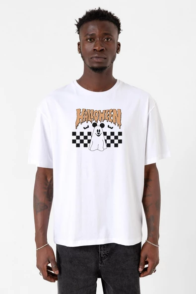Halloween Mickey Ghost Beyaz Erkek Oversize Tshirt