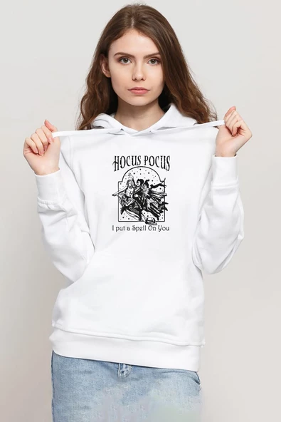 Hocus Pocus I Put A Spell On You Beyaz Kadın 3ip Kapşonlu Sweatshirt ürün görseli