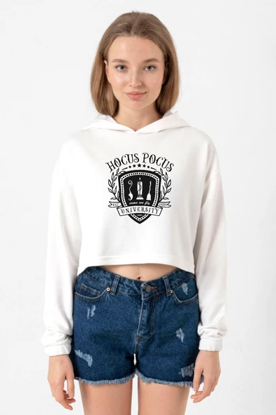 Hocus Pocus University Ekru Kadın Crop Kapşonlu ürün görseli 1