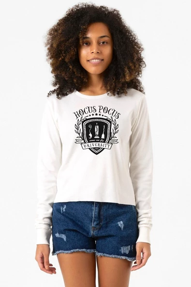 Hocus Pocus University Ekstra Uzunkol Sweatshirt Ekru