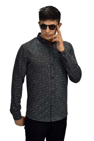 Erkek Spor Jakarlı Uzun Kol Gömlek R6500 BGL-ST03207 - Resim 10