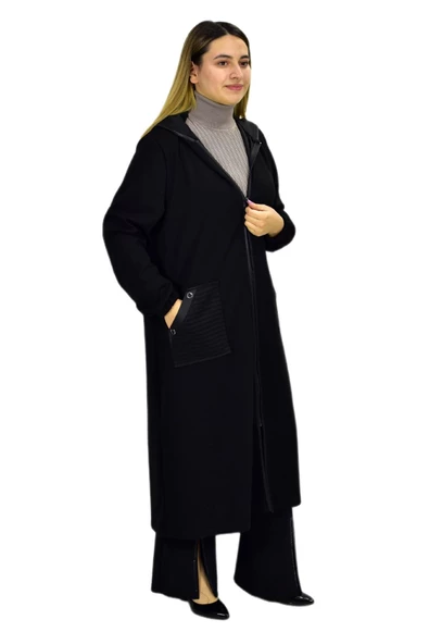 Kadın Kapüşonlu Kışlık Cepli Fermuarlı Kap Tunik BGL-ST03271 - Resim 8