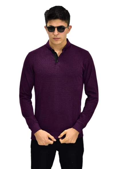 Erkek Polo Yaka Sweatshirt R2250 BGL-ST03196 - Resim 4