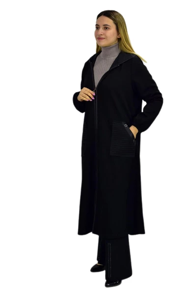 Kadın Kapüşonlu Kışlık Cepli Fermuarlı Kap Tunik BGL-ST03271 - Resim 5