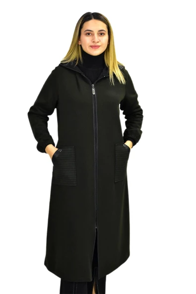 Kadın Kapüşonlu Kışlık Cepli Fermuarlı Kap Tunik BGL-ST03271 - Resim 10