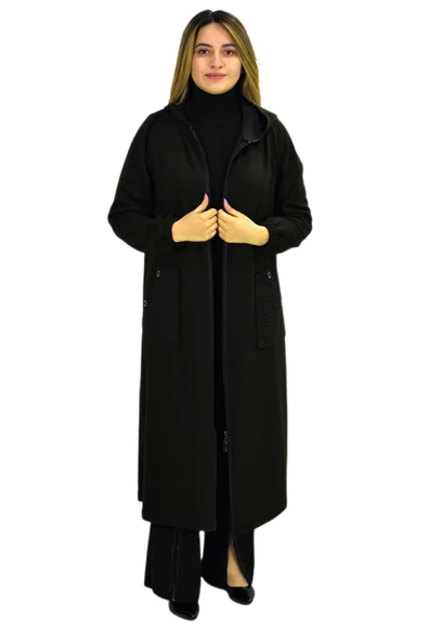 Kadın Kapüşonlu Kışlık Cepli Fermuarlı Kap Tunik BGL-ST03271 - Resim 2