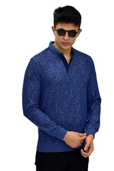 Erkek Polo Yaka Sweatshirt R2250 BGL-ST03196 - Resim 5